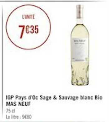 igp pays d'oc sage & sauvage blanc bio mas neuf