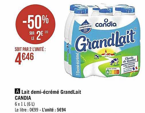 lait demi-écrémé grandlait candia
