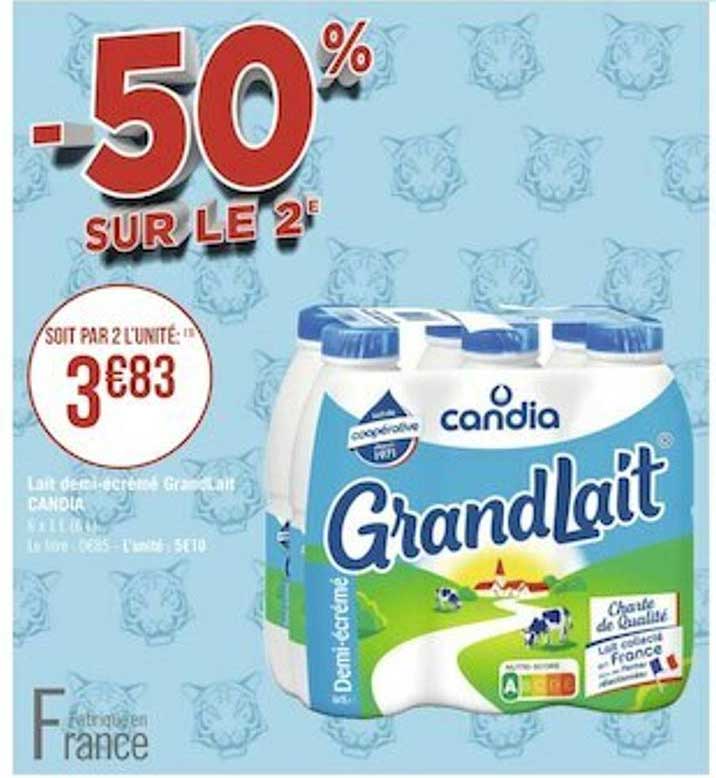 lait demi-écrémé grandlait candia