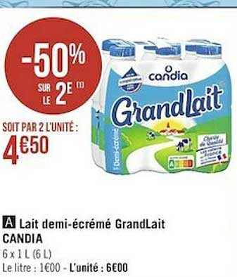 lait demi-écrémé grandlait candia