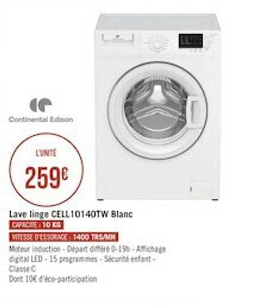 lave linge cell 10140tw blanc continental edison