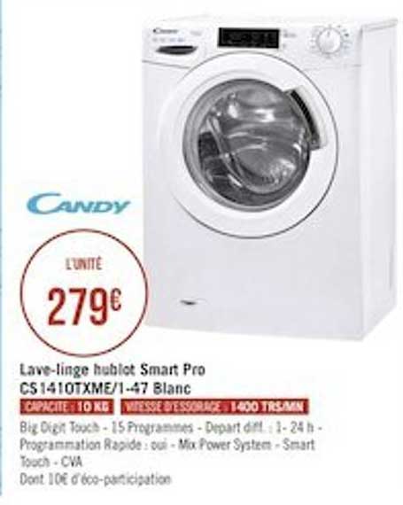 lave-linge hublot smart pro cs1410txme-47 blanc candy
