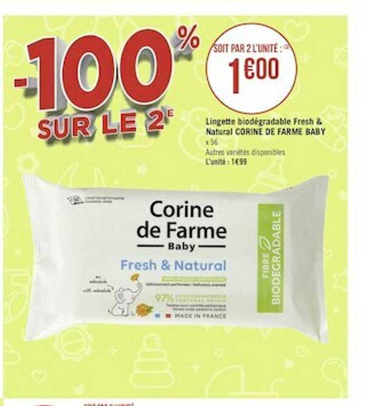 lingette biodégradable fresh & natural corine de farme baby
