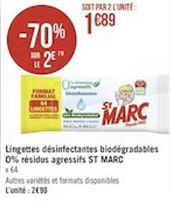 lingettes désinfectantes biodégradables 0% résidus agressifs st marc