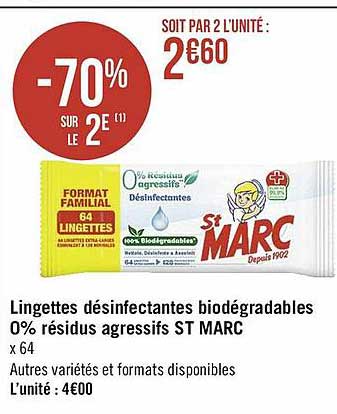 lingettes désinfectantes biodégradables 0% résidus agressifs st marc