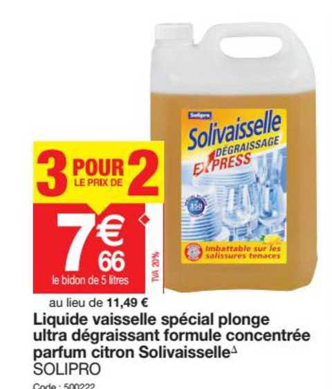 liquide vaisselle spécial plonge ultra dégraissant formule concentrée parfum citron solivaisselle solipro