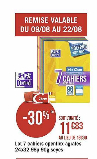 lot 7 cahiers openflex agrafes 24 x 32 96p 90g seyes