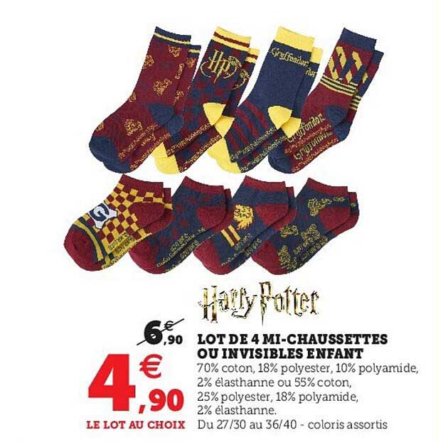 lot de 4 mi-chaussettes ou invisibles enfant