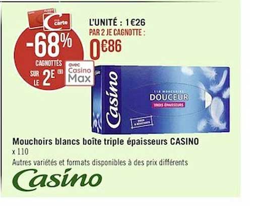 mouchoirs blancs boîte triple épaisseurs casino