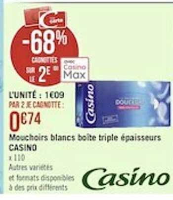 mouchoirs blancs boîte triple épaisseurs casino