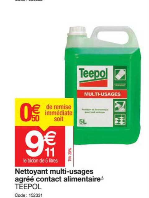 nettoyant multi-usages agrée contact alimentaire teepol