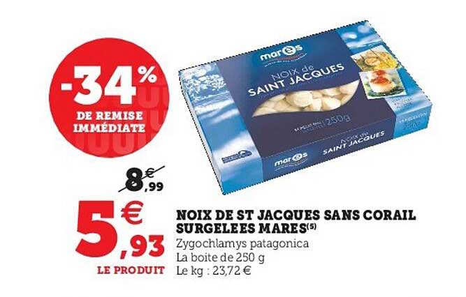 noix de st jacques sans corail surgelées mares