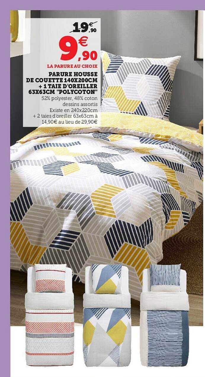 parure housse de couette 140 x 200 cm + 1 taie d'oreiller 63 x 63 cm "polycoton"