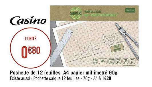 pochette de 12 feuilles a4 papier millimetré 90g