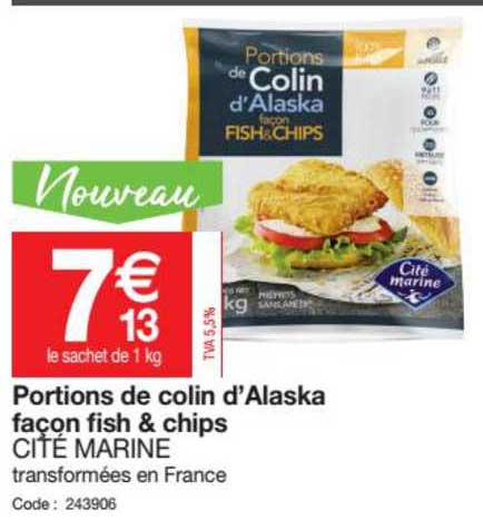 portions de colin d'alaska façon fish & chips cité marine