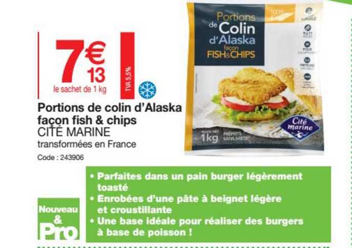portions de colin d'alaska façon fish & chips cité marine
