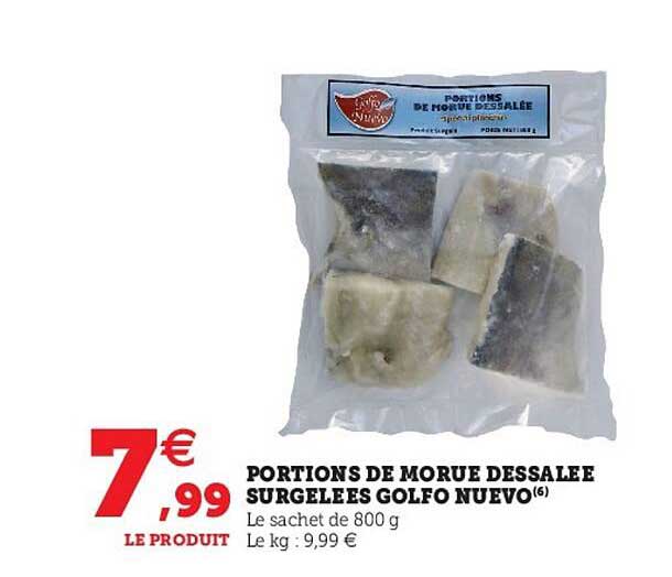 portions de morue dessalée surgelées golfo nuevo