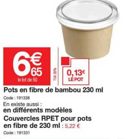 pots en fibre de bambou 230 ml
