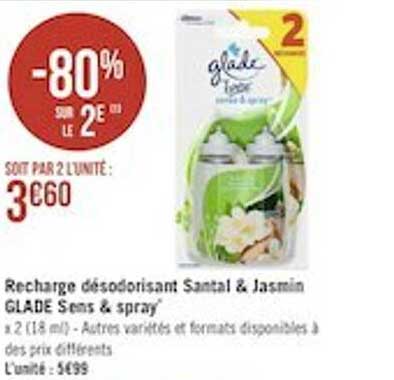 recharge désodorisant santal & jasmin glade sens & spray