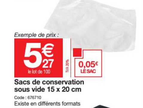 sacs de conservation sous vide 15 x 20 cm