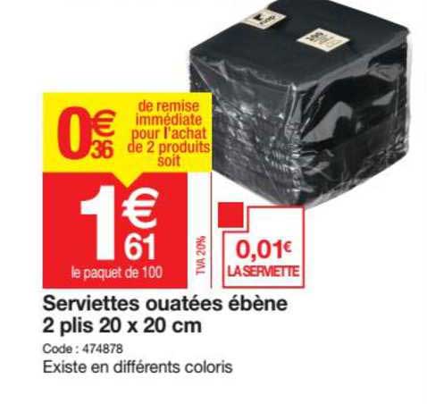 serviettes ouatées ébène 2 plis 20 x 20 cm