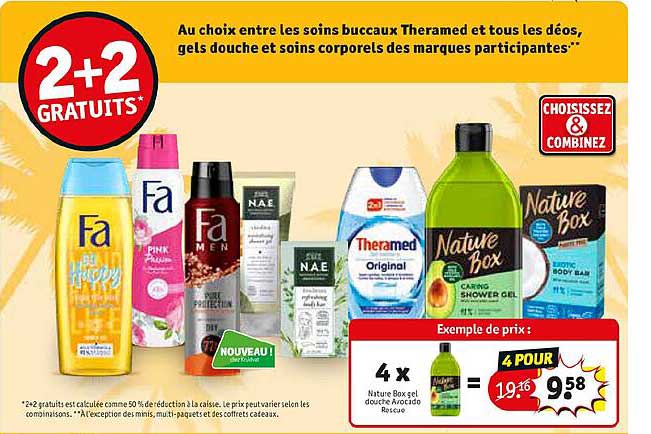 soins buccaux theramed et tous les déos, gels douche et soins corporels des marques participantes