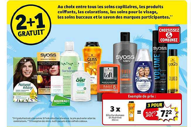 soins capillaires, les produits coiffants, les colorations, les soins pour le visage, les soins buccaux et le savon des marques participantes