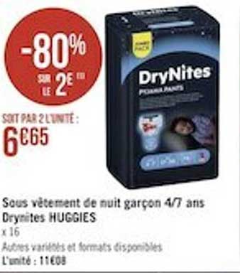sous vêtement de nuit garçon 4-7 ans drynites huggies