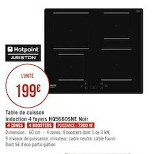 table de cuisson induction 4 foyers hq5660sne noir hotpoint ariston