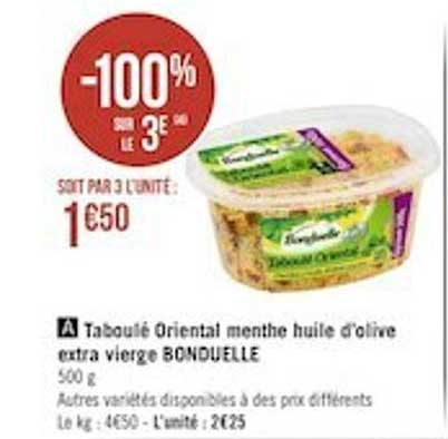 taboulé oriental menthe huile l'olive extra vierge bonduelle