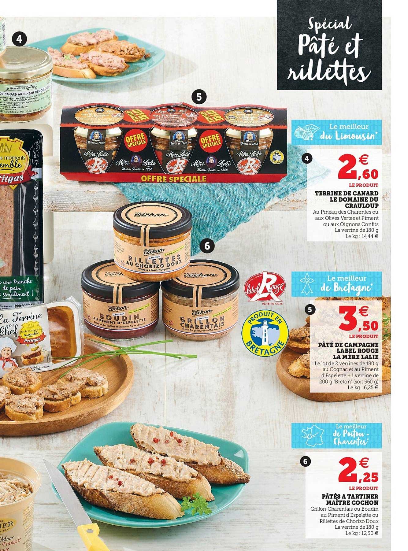 terrine de canard le domaine du crauloup, pâté de campagne label rouge la mère lalie, pâtés tartiner maître cochon