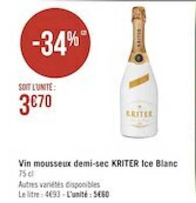vin mousseux demi-sec kriter ice blanc
