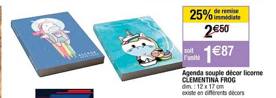 agenda souple décor licorne clementina frog