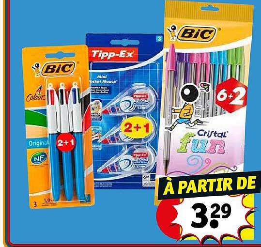 bic 4 colours, tipp-ex, cristal fun bic