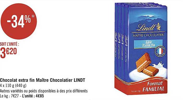 Chocolat Extra Fin Maître Chocolatier Lindt