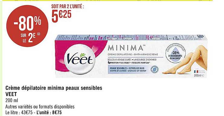 crème dépilatoire minima peaux sensibles veet