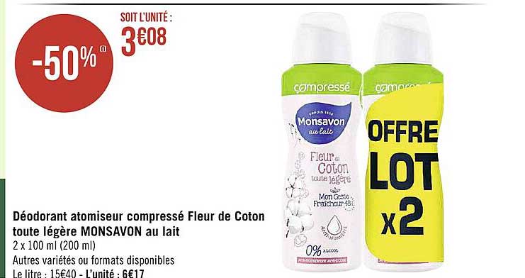 déodorant atomiseur compressé fleur de coton toute légère monsavon au lait