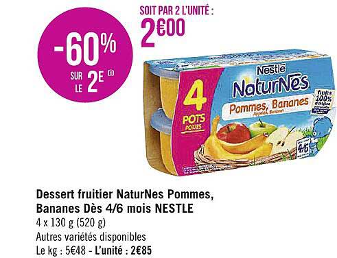 Dessert Fruitier NaturNes Pommes, Bananes Dès 4-6 Mois Nestlé