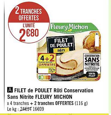 Filet De Poulet Rôti Conservation Sans Nitrite Fleury Michon