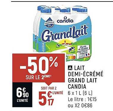 lait demi-écrémé grand lait candia