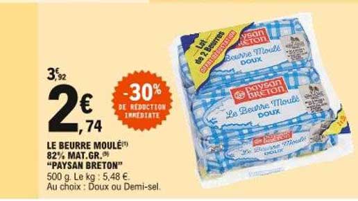 le beurre moulé 82% mat. gr. "paysan breton"