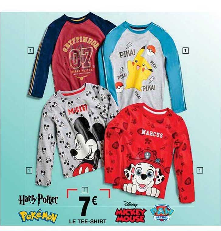 le tee-shirt harry potter, pokémon, disney mickey mouse, paw patrol