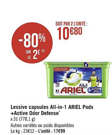 lessive capsules all-in-1 ariel pods + active odor defense