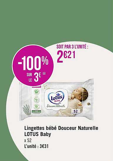 Lingettes Bébé Douceur Naturelle Lotus Baby