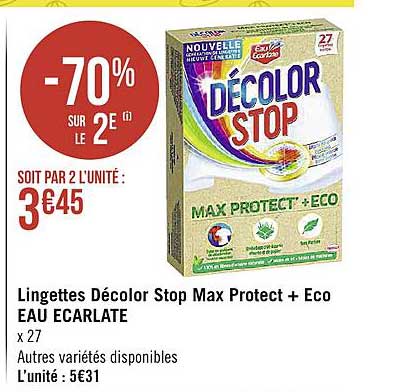 lingettes décolor stop max protect + eco eau écarlate
