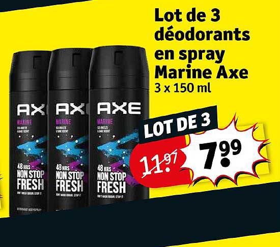 Lot De 3 Déodorants En Spray Marine Axe
