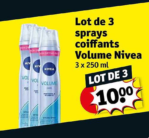 lot de 3 sprays coiffants volume nivea