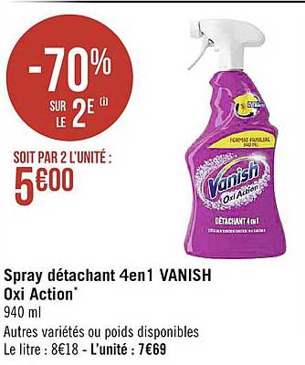 spray détachant 4 en 1 vanish oxi action