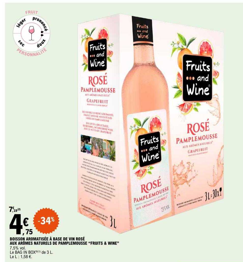 boisson aromatisée à base de vin rosé aux aromes naturels de pamplemousse "fruits & wine"