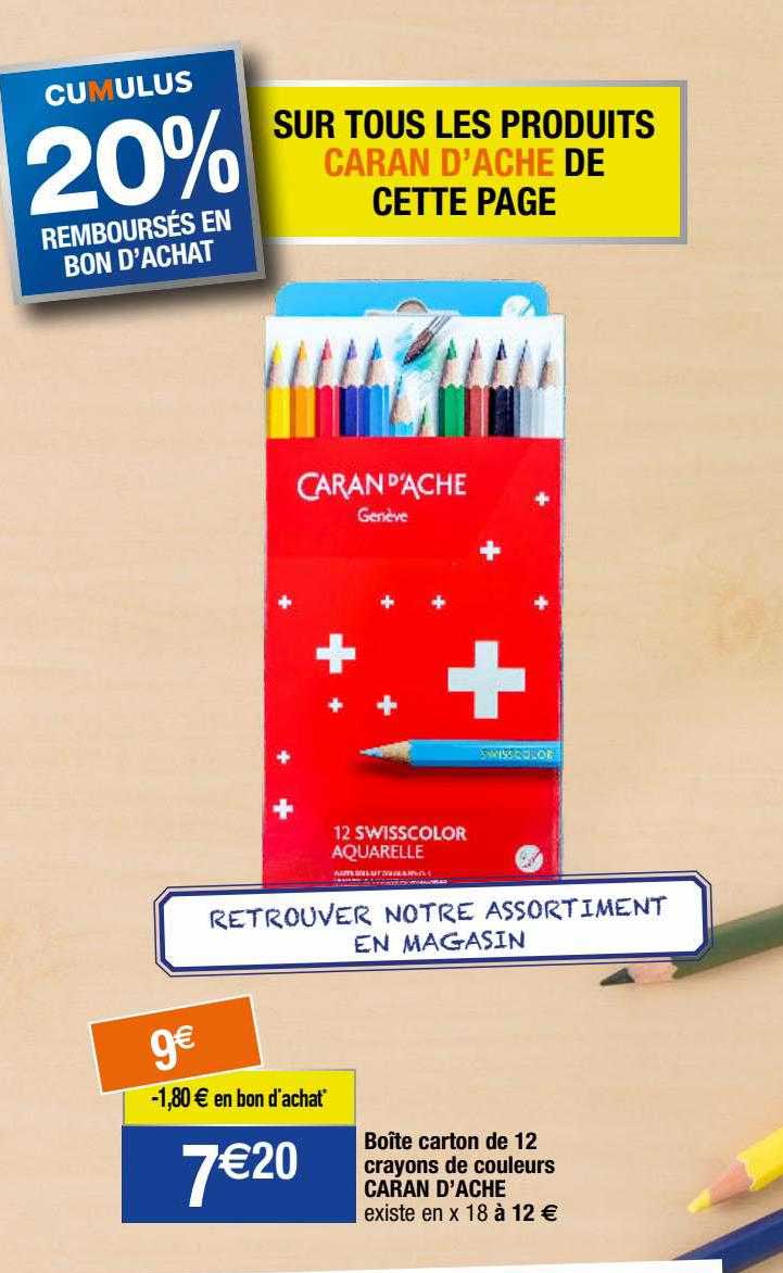 boîte carton de 12 crayons de couleurs caran d'ache